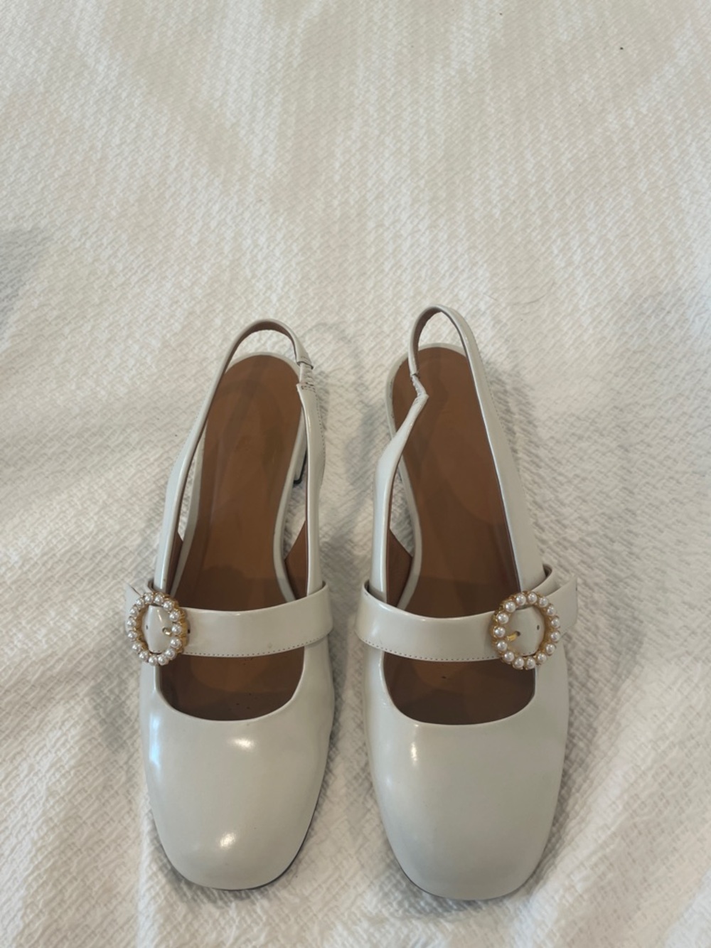 ME+EM Ivory Pearl-Embellished Slingback Flats
